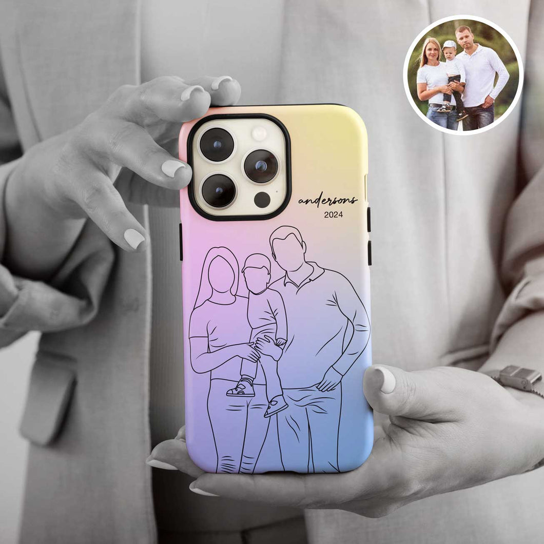 Custom Family Line Art Phone Case - Pastels