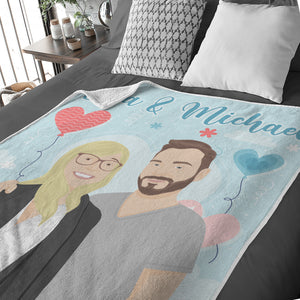 Custom hand drawn couples with name throw blanket personalized