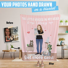 Load image into Gallery viewer, Custom hand drawn fleece blanket Get More Cats

