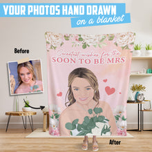 Load image into Gallery viewer, Custom hand drawn fleece blanket personalized Soon To Be Mrs
