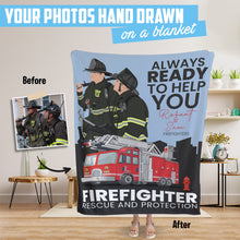 Load image into Gallery viewer, Custom hand drawn personalized Firefighter throw blanket
