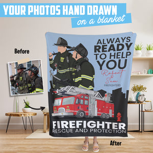 Custom hand drawn personalized Firefighter throw blanket