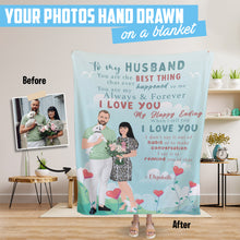 Load image into Gallery viewer, Custom hand drawn photo fleece blanket of your husband
