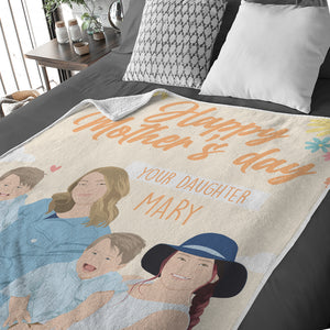 Custom hand drawn printed on a Happy Mother's day blanket