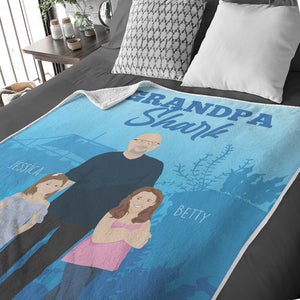 Grandpa shark fleece blanket personalized