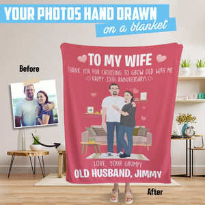 Happy 40th anniversary custom hand drawn photo throw blanket