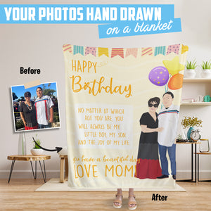 Happy Birthday custom hand drawn photo throw blanket