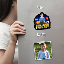 Load image into Gallery viewer, Soccer Name &amp; Picture Magnet designs customize for a personal touch
