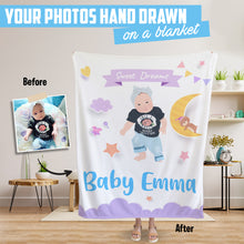 Load image into Gallery viewer, Sweet Dreams Baby custom hand drawn blanket personalized
