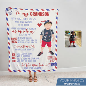 To My Grandson Letter custom fleece Blanket personalized