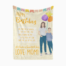 Load image into Gallery viewer, happy birthday blanket to son from mom
