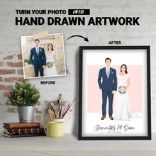 Load image into Gallery viewer, Personalized Wedding Couple Illustration Portrait
